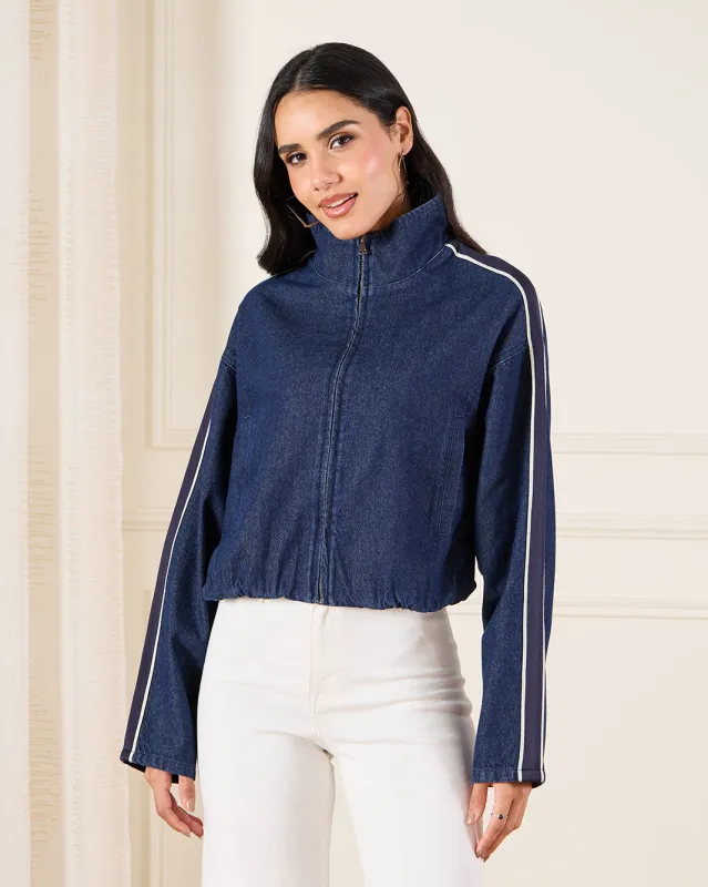 Women Blue Detailed Denim Jacket sold by Redtag