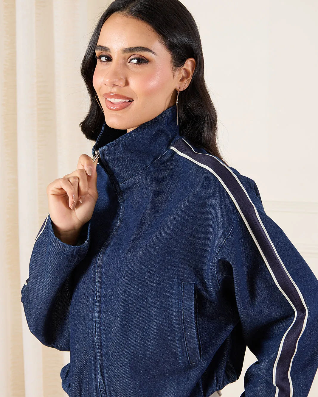 Women Blue Detailed Denim Jacket sold by Redtag product image thumbnail 4