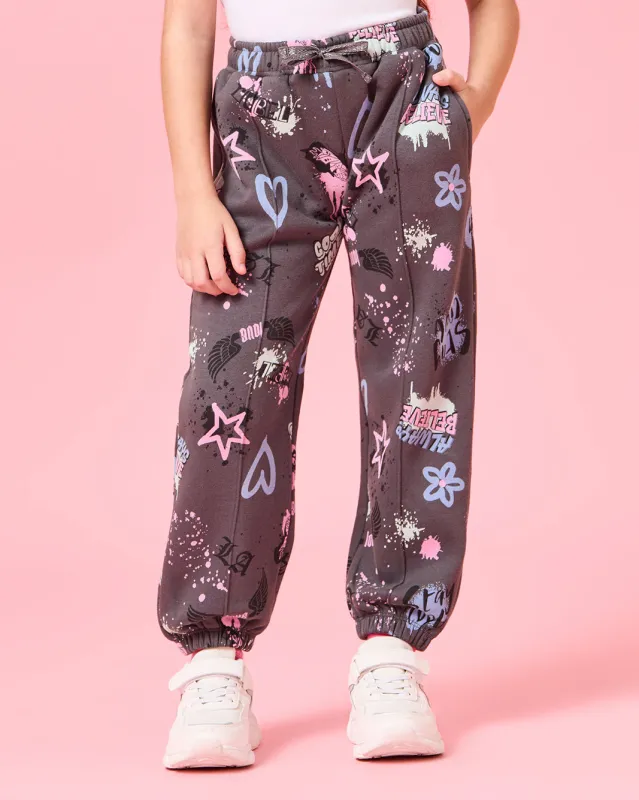 Girls Charcoal Graffiti Active Track Pants sold by Redtag