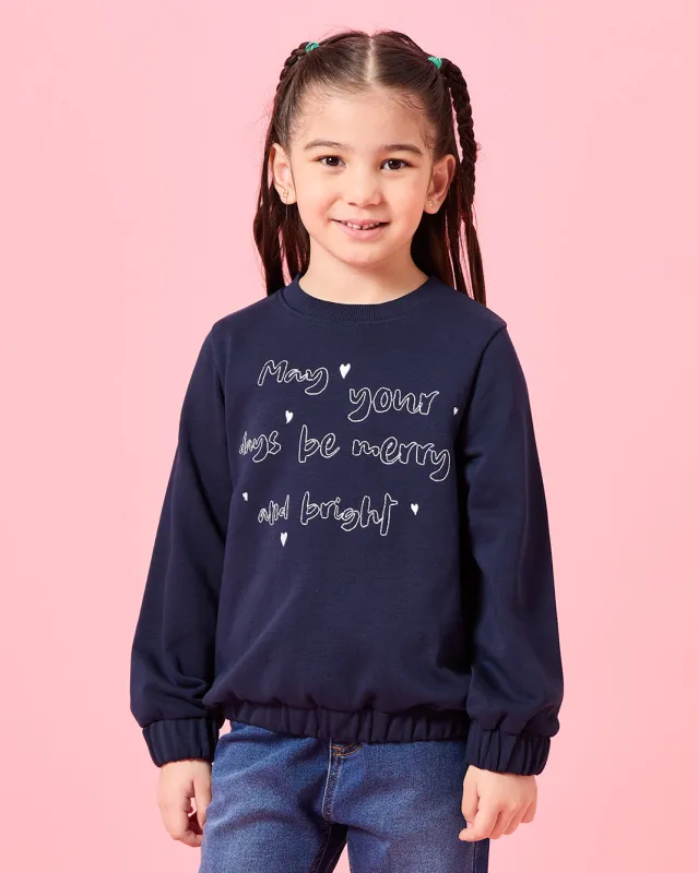 Girls Navy Placement Print Sweater sold by Redtag
