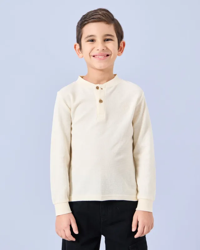 Boys Cream Jacquard Henley T-Shirt sold by Redtag