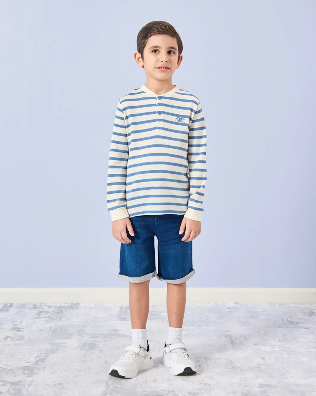 Boys Blue Striped Henley T-Shirt sold by Redtag product image thumbnail 2