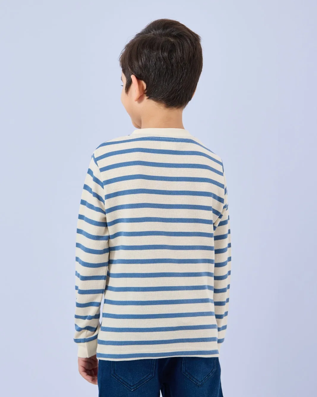 Boys Blue Striped Henley T-Shirt sold by Redtag product image thumbnail 3