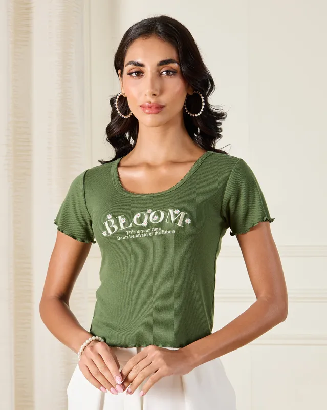 Women Green Printed T-Shirt sold by Redtag