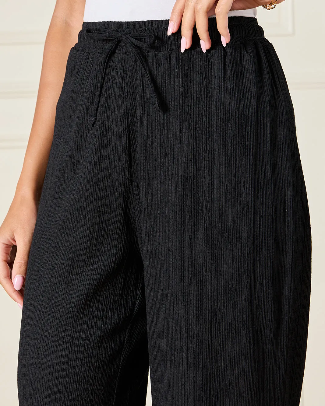 Women Black Textured Pull On Trouser sold by Redtag product image thumbnail 4