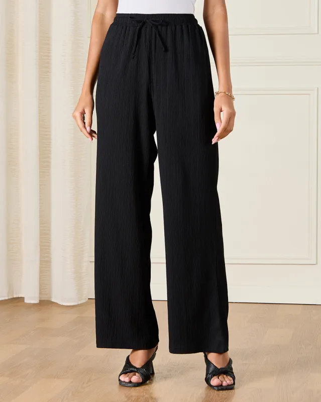 Women Black Textured Pull On Trouser sold by Redtag
