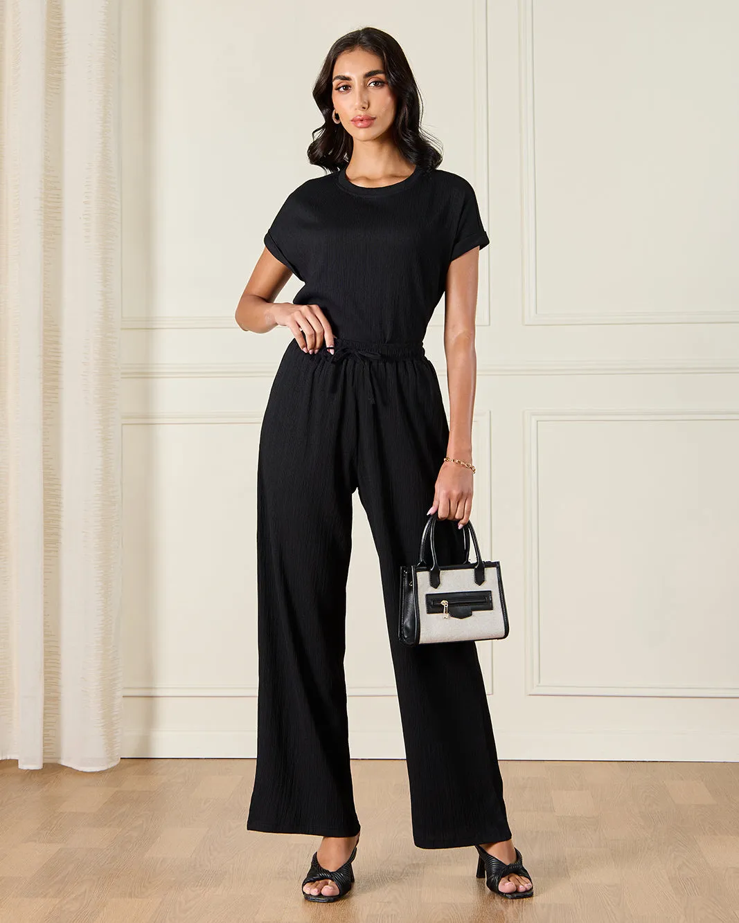 Women Black Textured Pull On Trouser sold by Redtag product image thumbnail 2