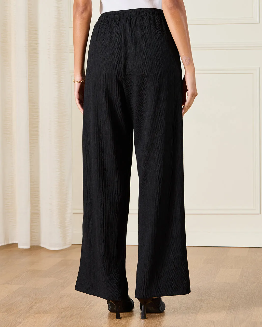 Women Black Textured Pull On Trouser sold by Redtag product image thumbnail 3