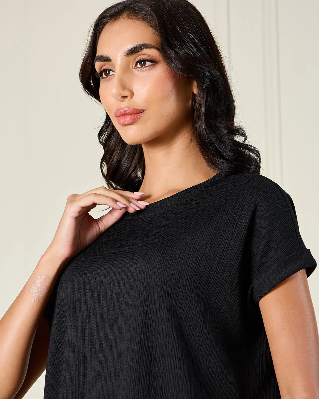 Women Black Textured T-Shirt sold by Redtag product image thumbnail 4