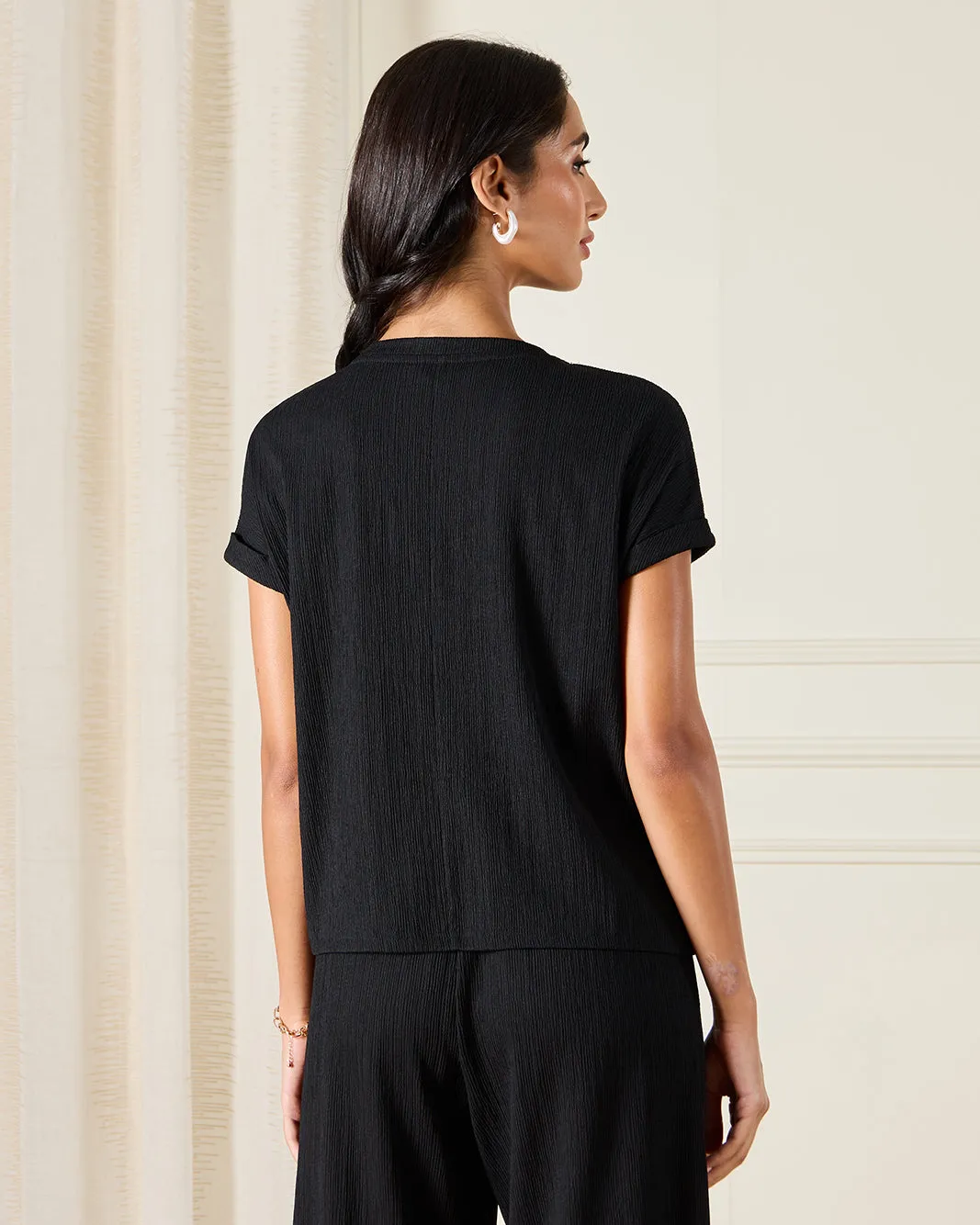 Women Black Textured T-Shirt sold by Redtag product image thumbnail 3