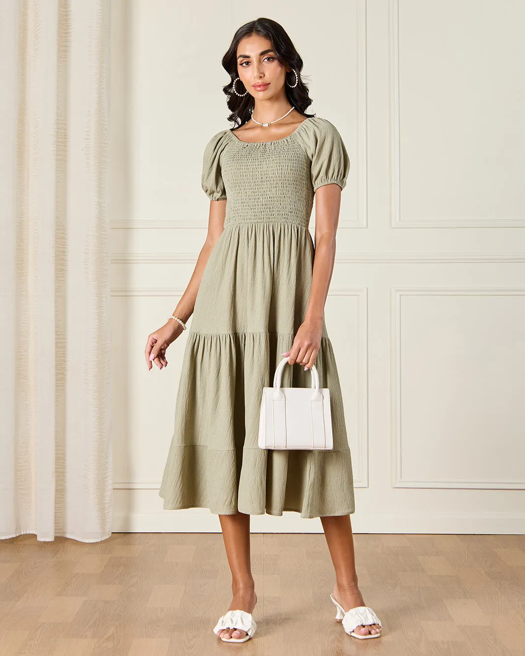 Women Green Textured Midi Dress sold by Redtag