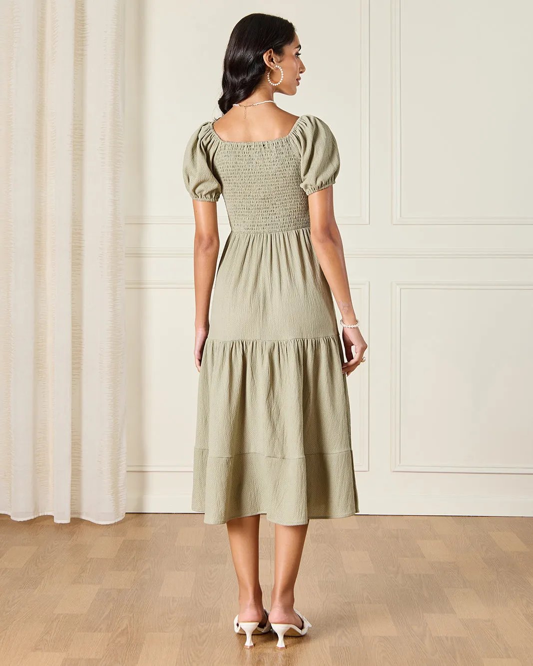 Women Green Textured Midi Dress sold by Redtag product image thumbnail 3