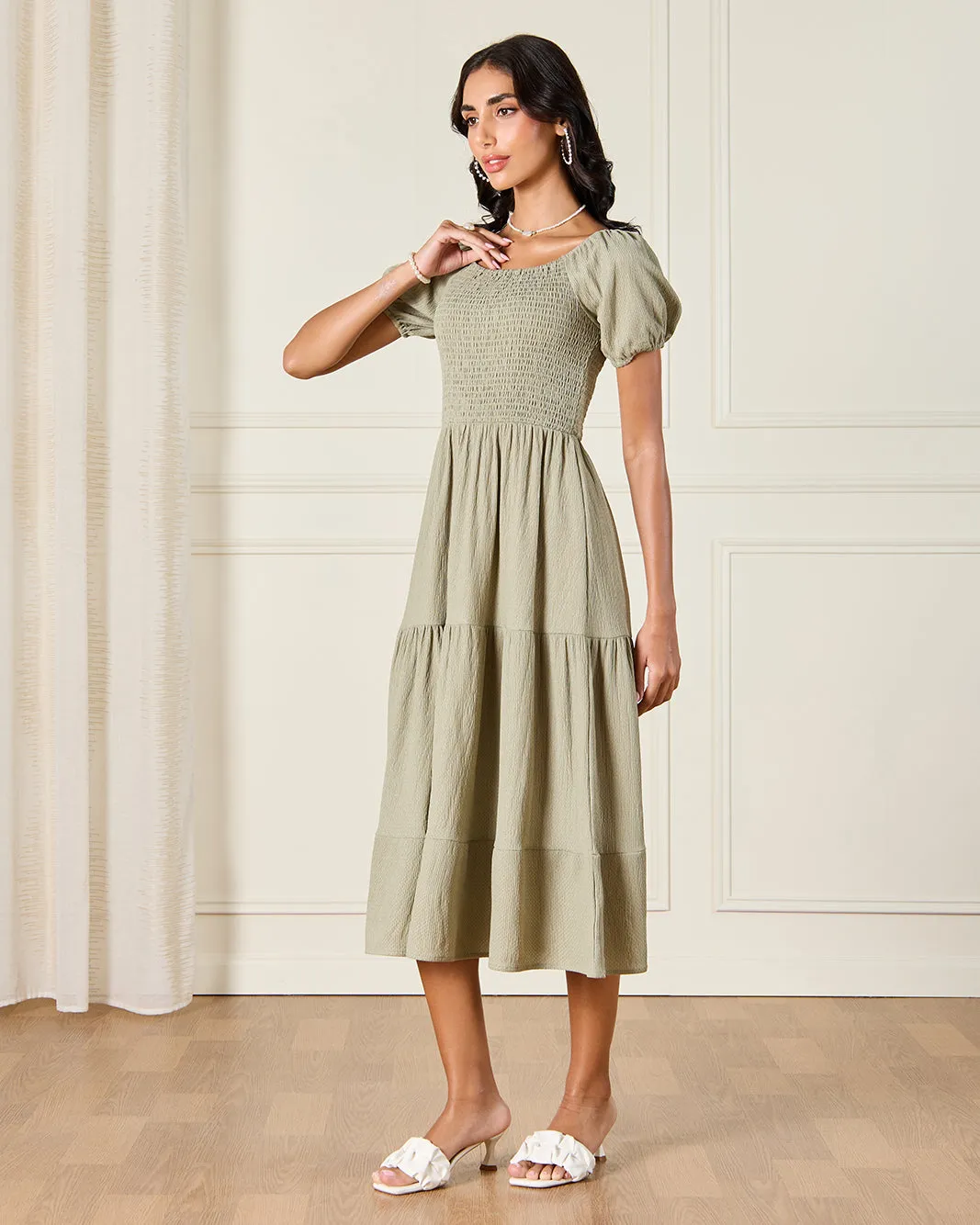 Women Green Textured Midi Dress sold by Redtag product image thumbnail 4