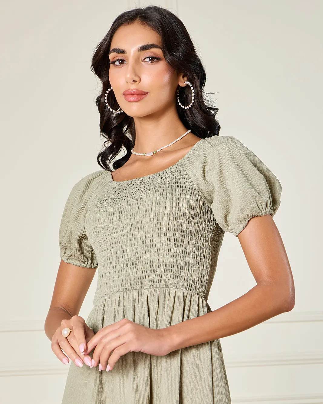 Women Green Textured Midi Dress sold by Redtag product image thumbnail 2