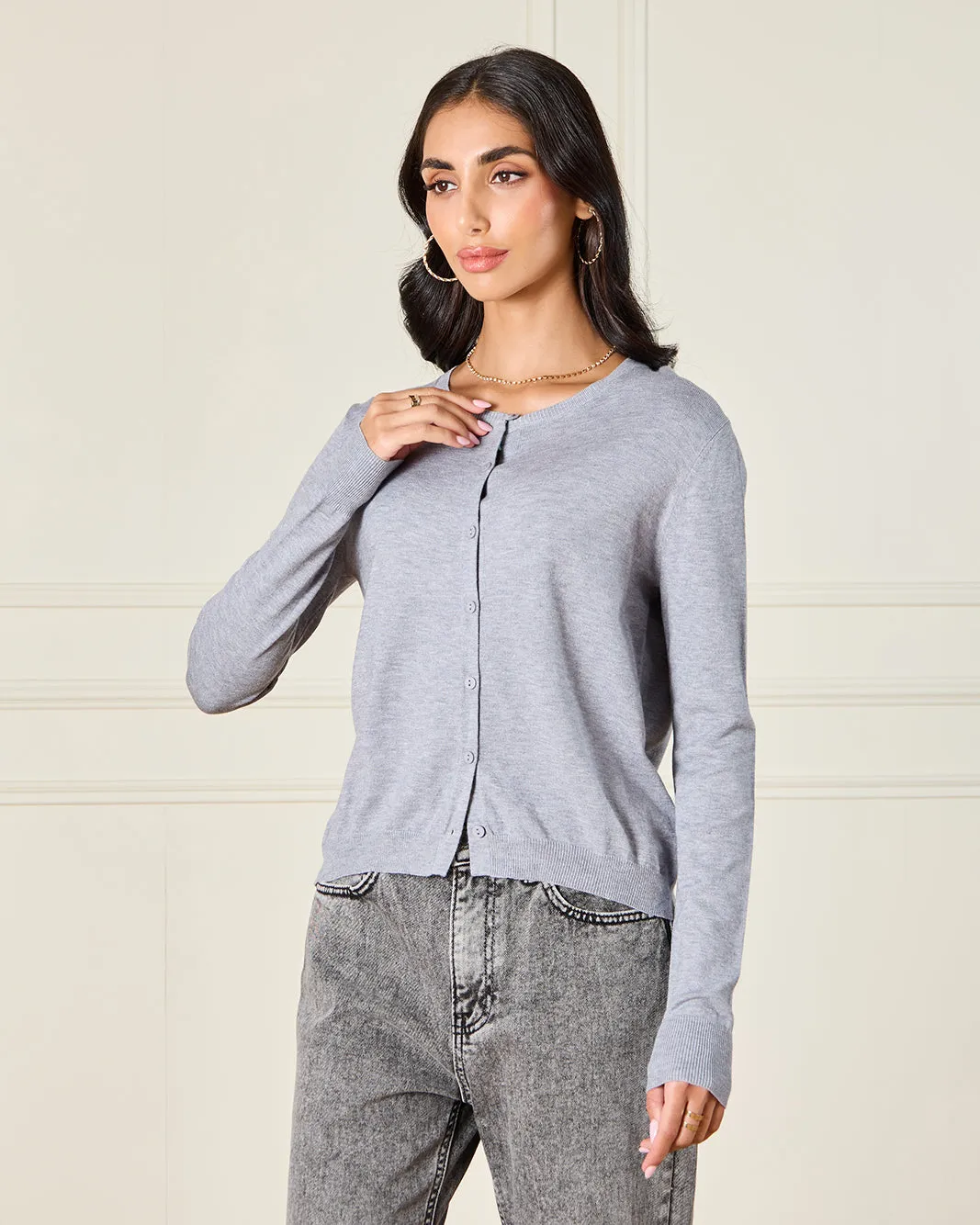 Women Grey Button Front Knitted Cardigan sold by Redtag