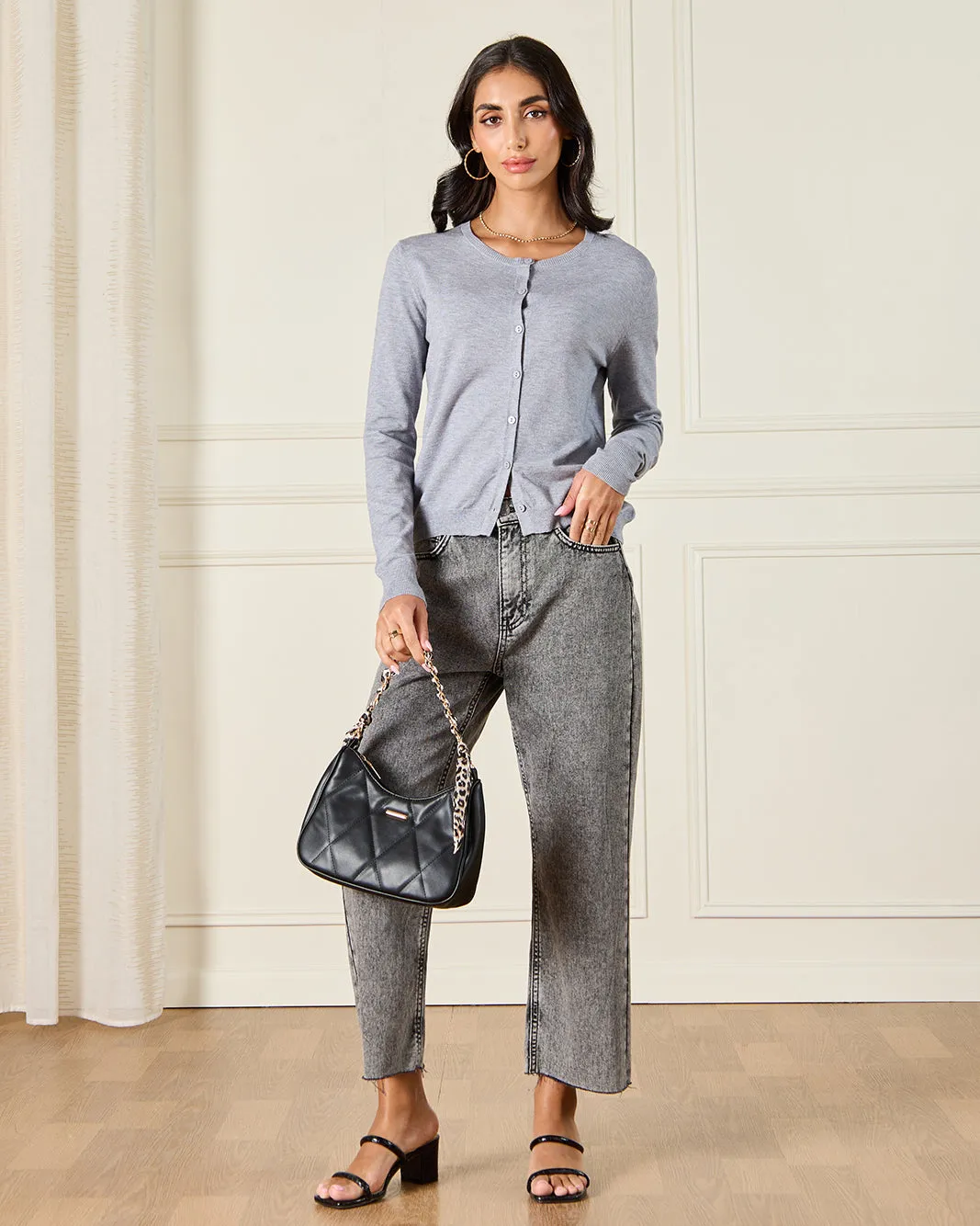 Women Grey Button Front Knitted Cardigan sold by Redtag product image thumbnail 2