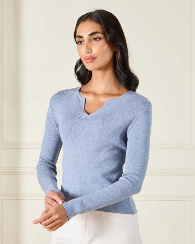 Women Blue V-Neck Knitted Top sold by Redtag
