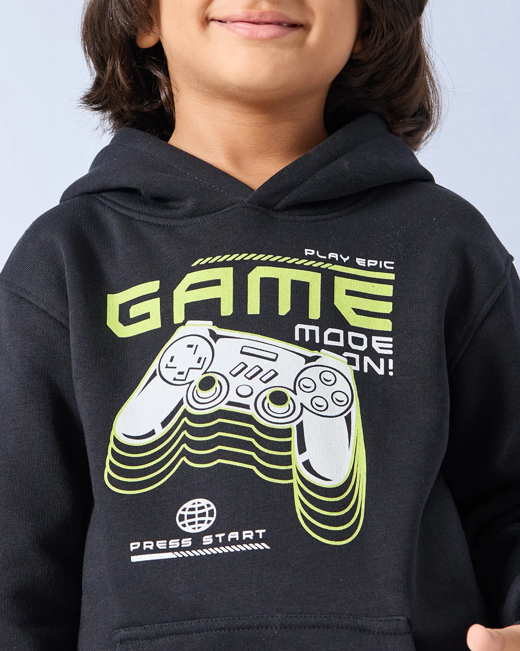 Boys Black Level Up Hooded Sweatshirt sold by Redtag product image thumbnail 4