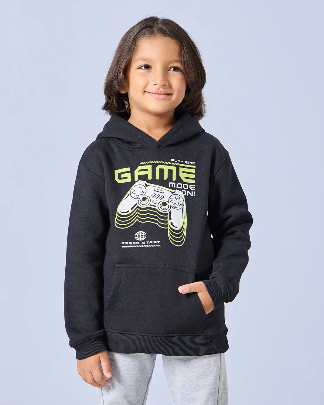 Boys Black Level Up Hooded Sweatshirt sold by Redtag