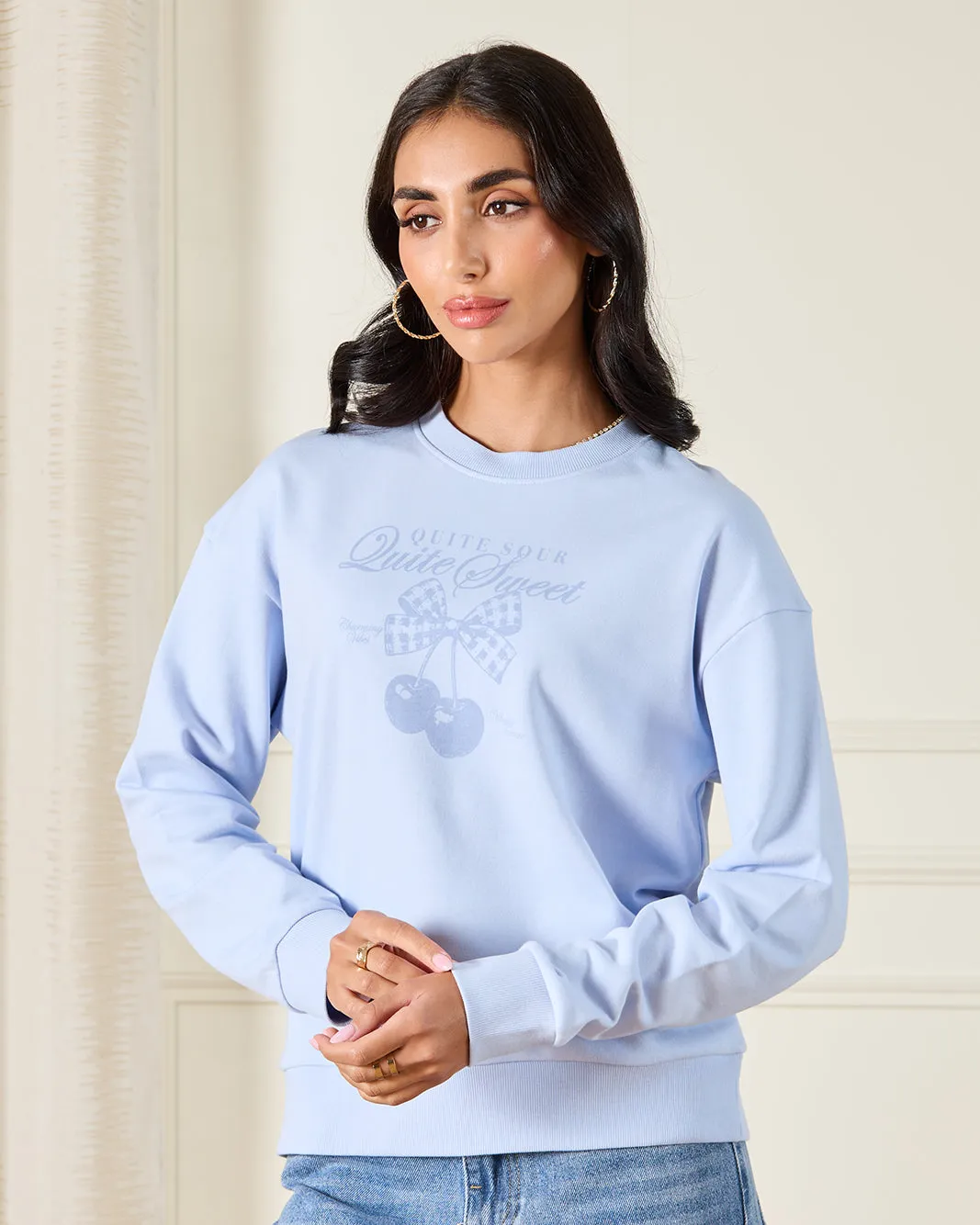 Women Blue Printed Sweatshirt sold by Redtag