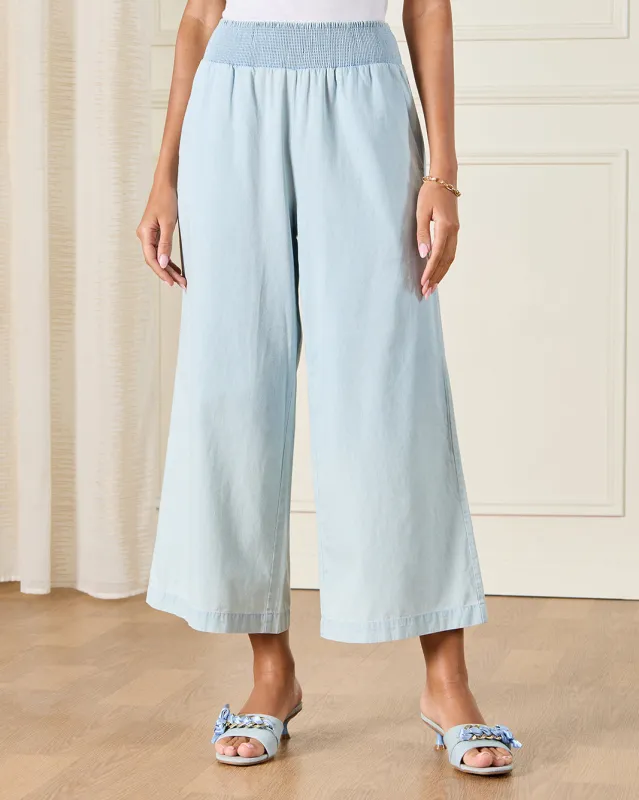 Women Blue Cullote With Elasticated Waistband sold by Redtag