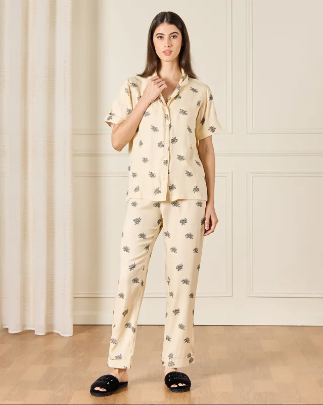 Women Beige Collared Pyjama Set (2 Piece) sold by Redtag