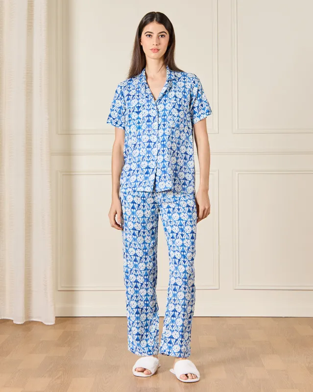 Women Blue Collared Pyjama Set (2 Piece) sold by Redtag
