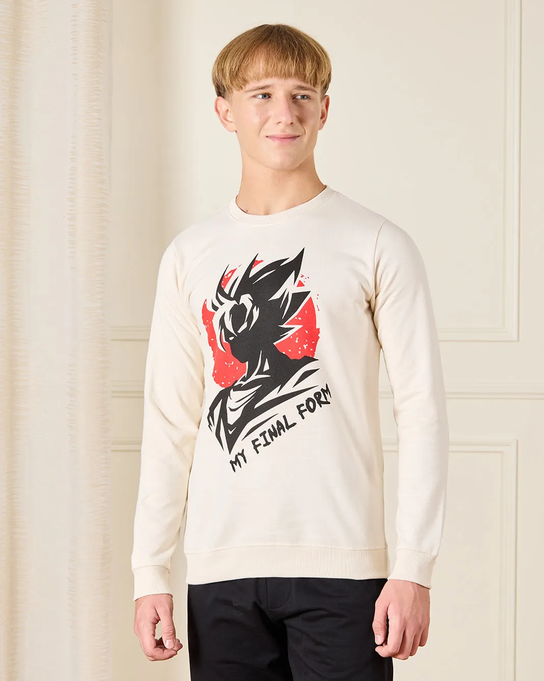 Senior Boys Cream Anime Print Sweatshirt sold by Redtag