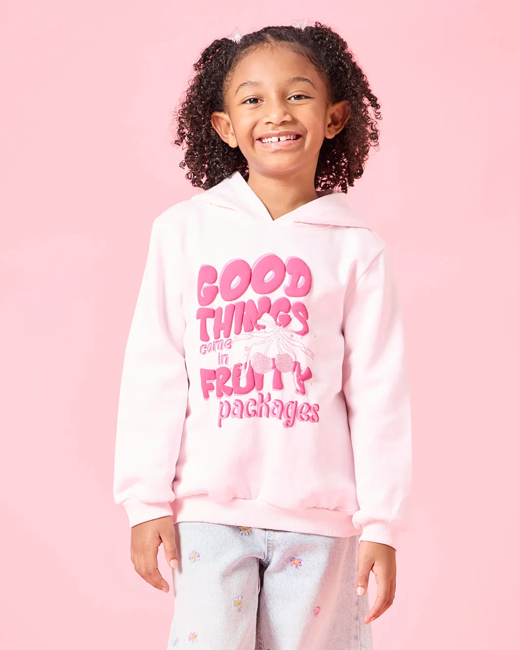 Girls Pink Printed Hooded Sweatshirt sold by Redtag