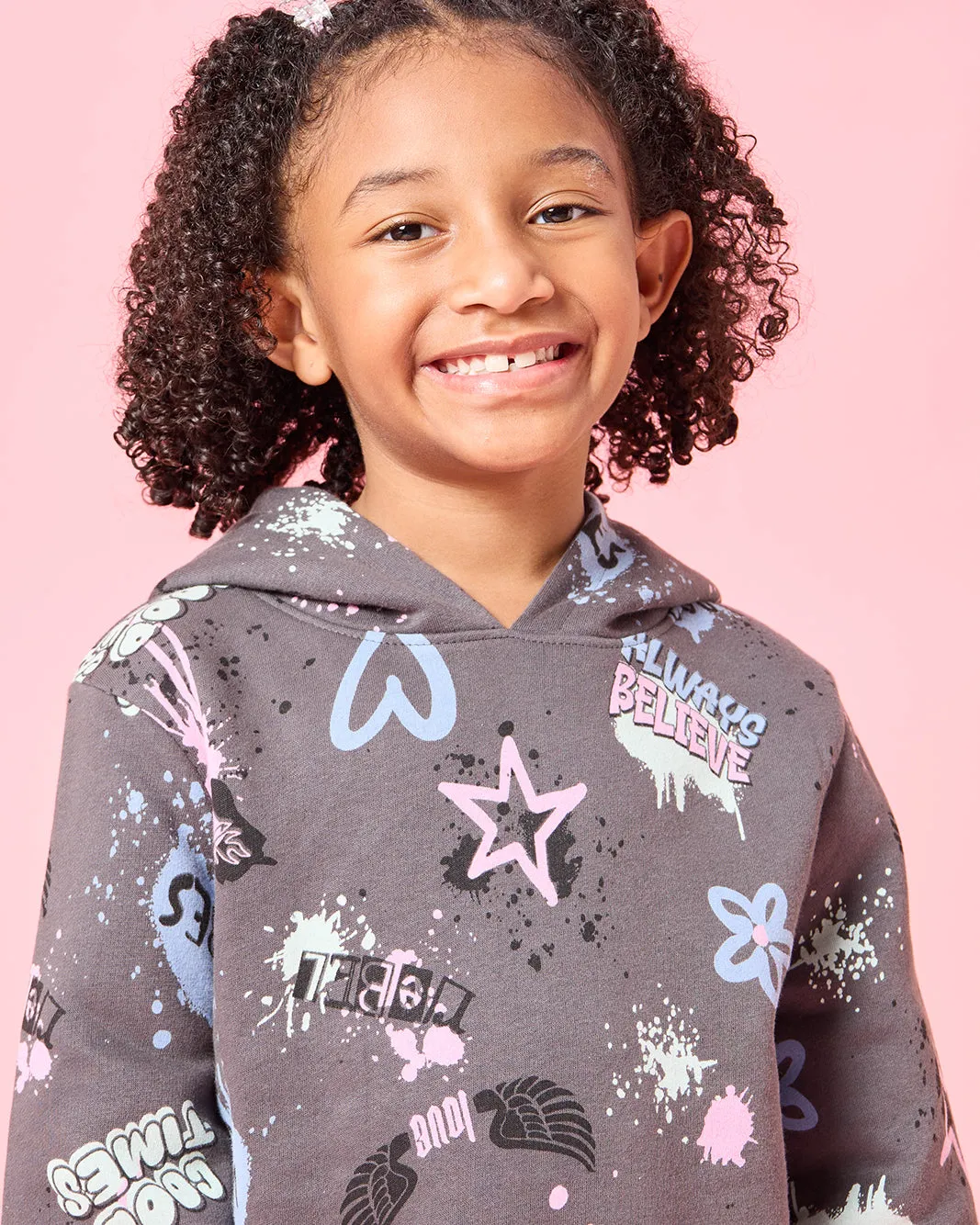 Girls Charcoal Graffiti Hooded Sweatshirt sold by Redtag product image thumbnail 4