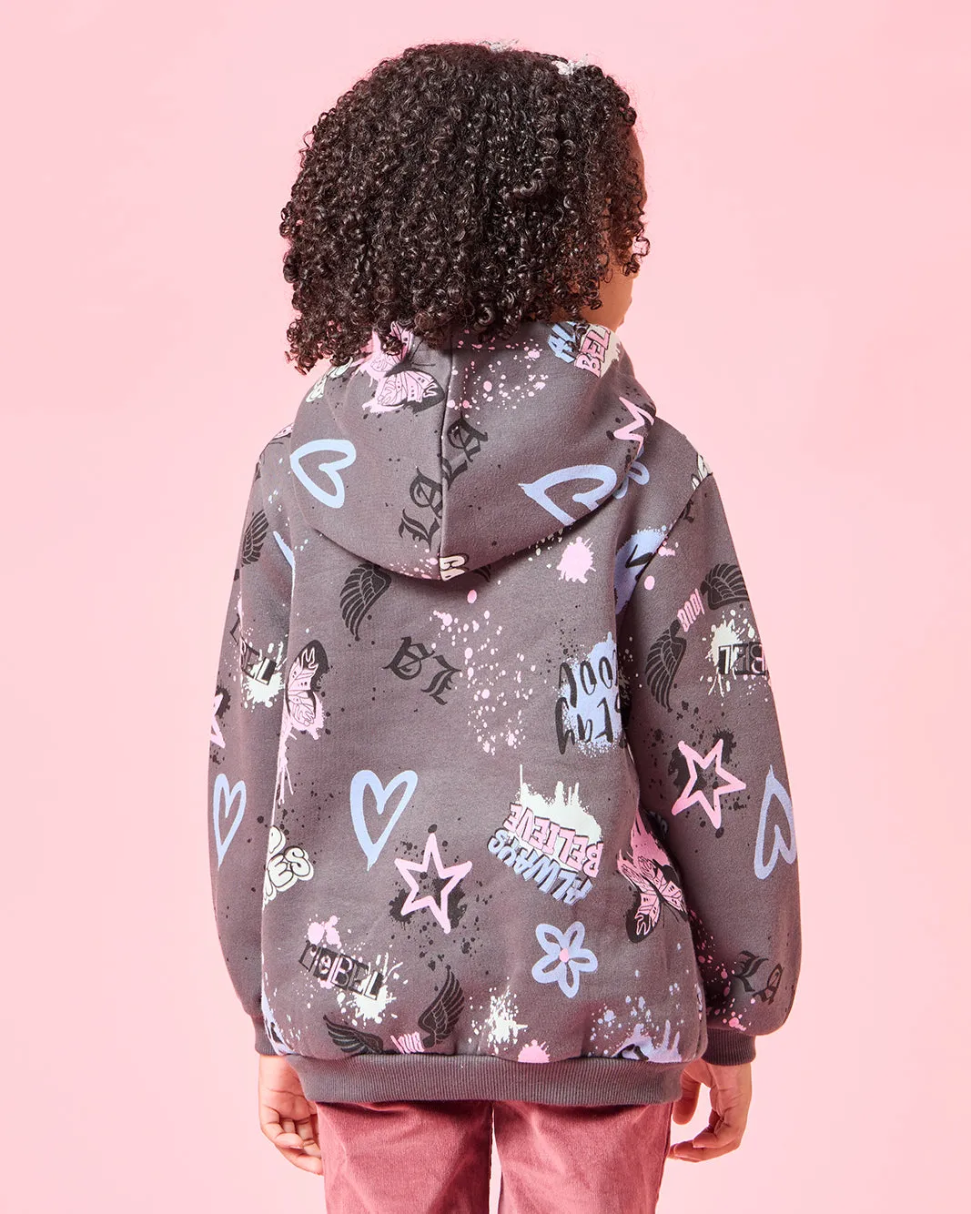 Girls Charcoal Graffiti Hooded Sweatshirt sold by Redtag product image thumbnail 3