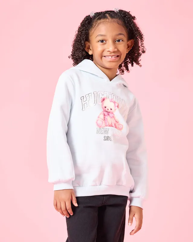 Girls Blue Teddy Print Hooded Sweatshirt sold by Redtag