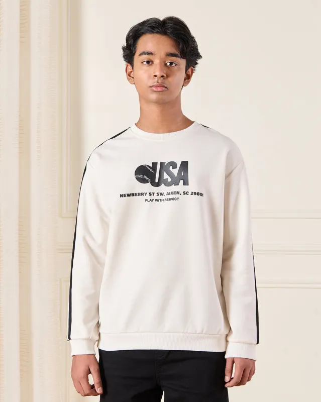 Senior Boys Ivory Printed Sweatshirt sold by Redtag