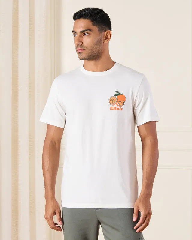 Men White Basic Graphic T-Shirt sold by Redtag