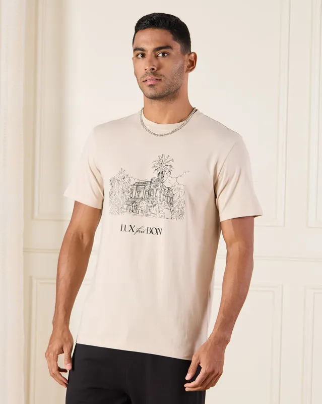 Men Beige Basic Graphic T-Shirt sold by Redtag