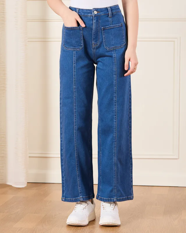 Senior Girls Navy Front Seam Wide Leg Jeans sold by Redtag