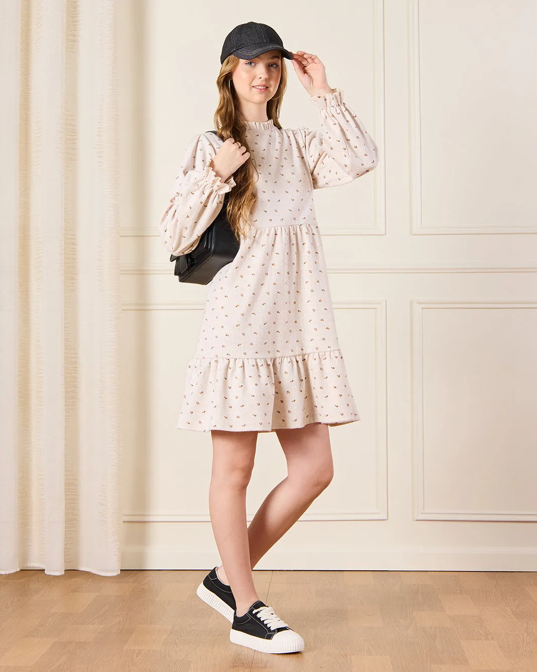 Senior Girls Beige Floral Print Layered Dress sold by Redtag product image thumbnail 2