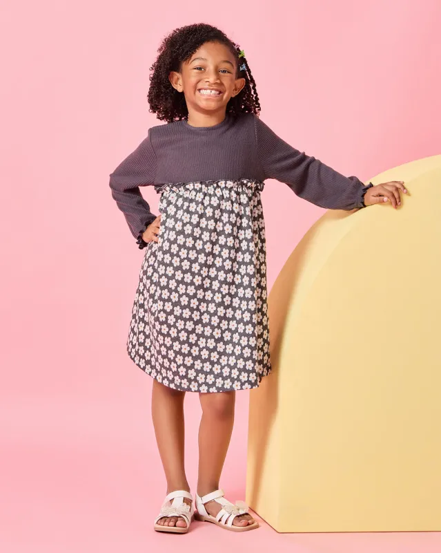 Girls Charcoal Printed Dress sold by Redtag