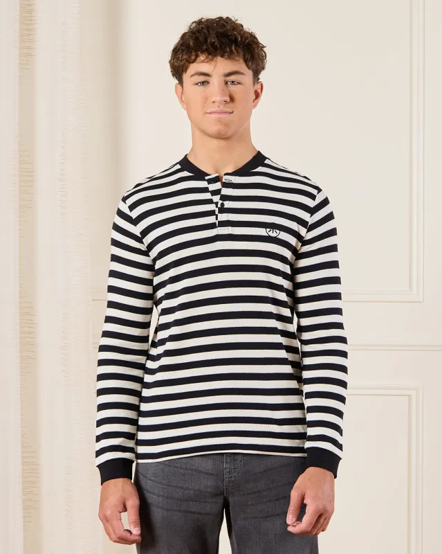 Senior Boys Black And White Striped T-Shirt sold by Redtag