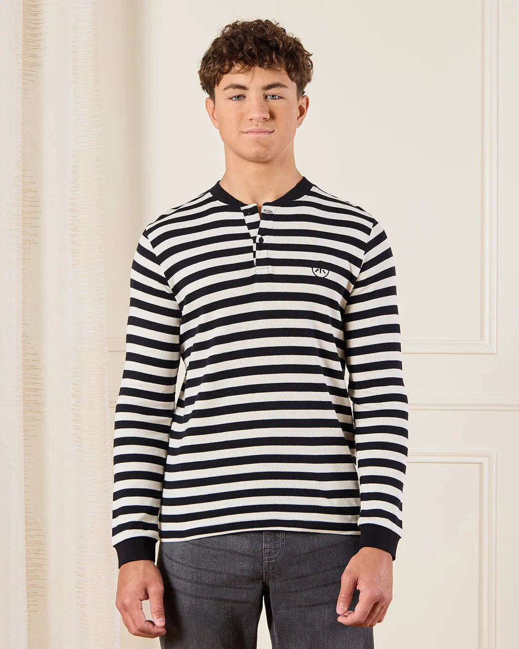 Senior Boys Black And White Striped T-Shirt sold by Redtag