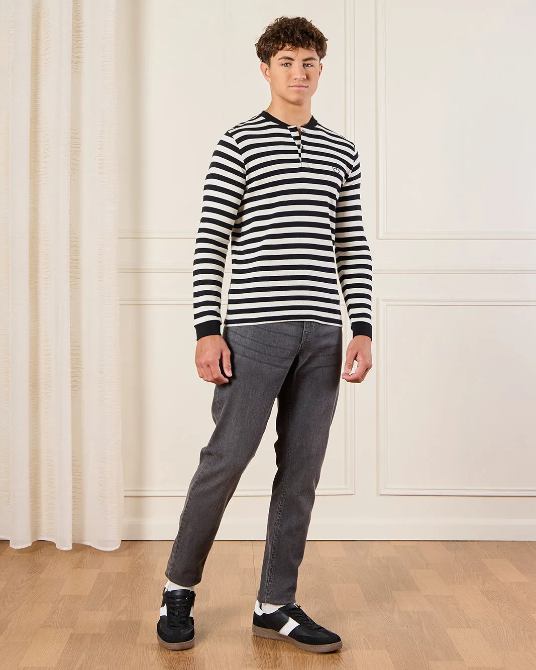 Senior Boys Black And White Striped T-Shirt sold by Redtag product image thumbnail 2