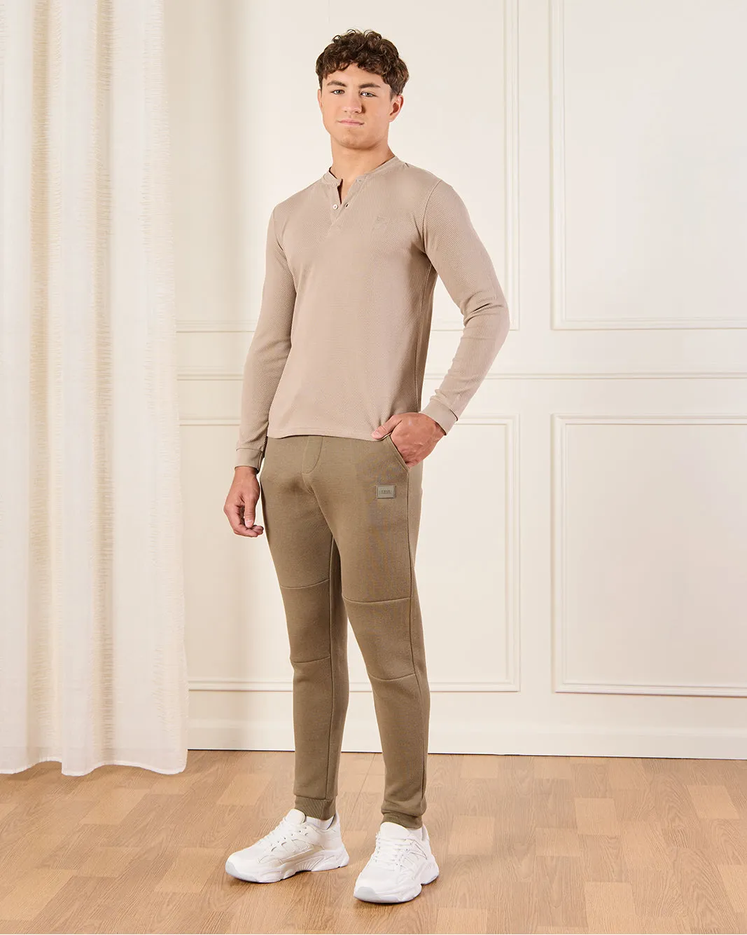 Senior Boys Beige Long Sleeve Henley T-Shirt sold by Redtag product image thumbnail 2