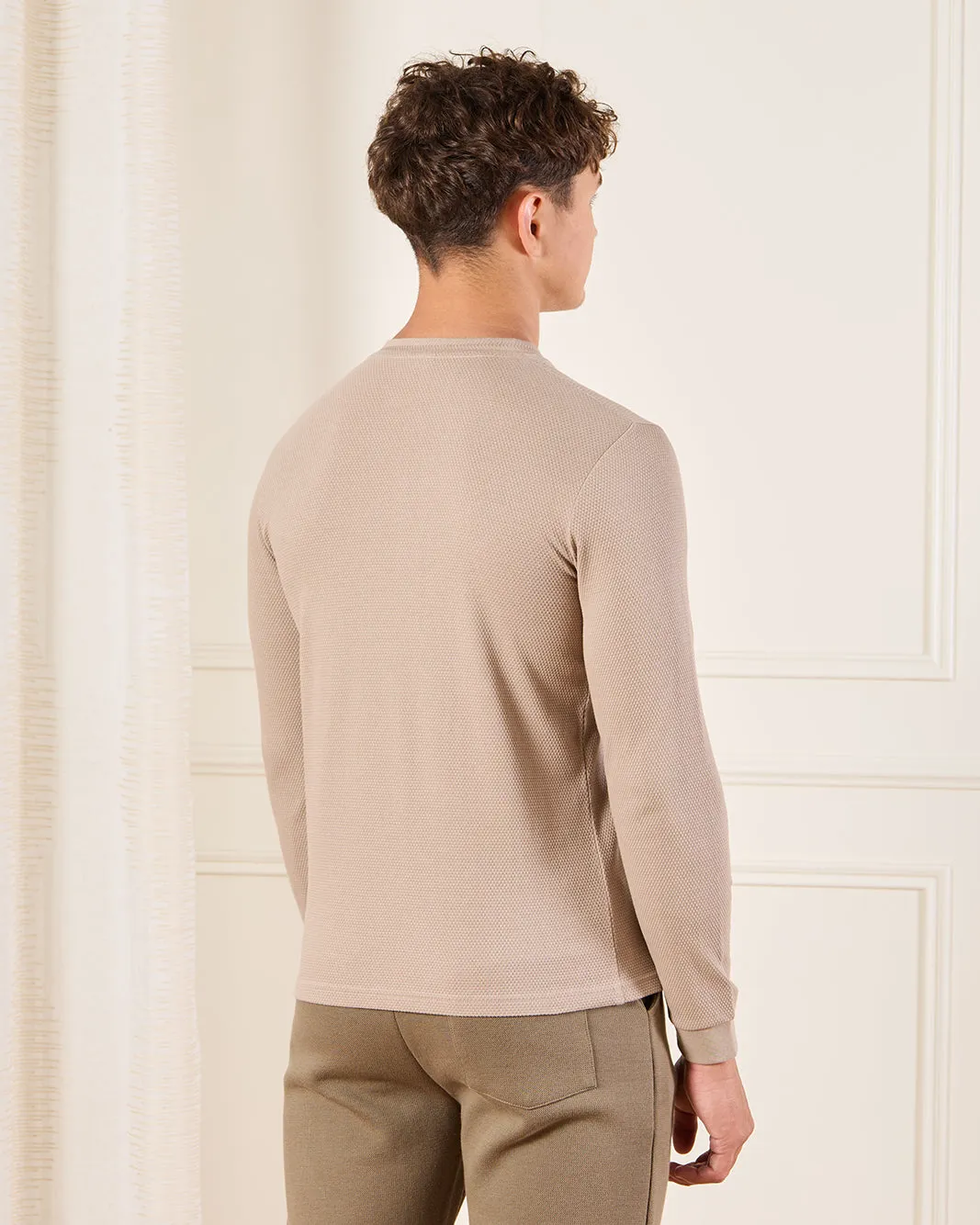 Senior Boys Beige Long Sleeve Henley T-Shirt sold by Redtag product image thumbnail 3