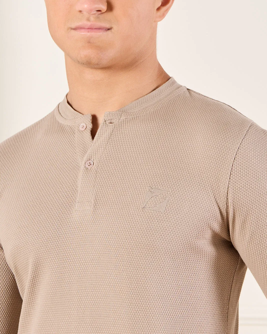Senior Boys Beige Long Sleeve Henley T-Shirt sold by Redtag product image thumbnail 4
