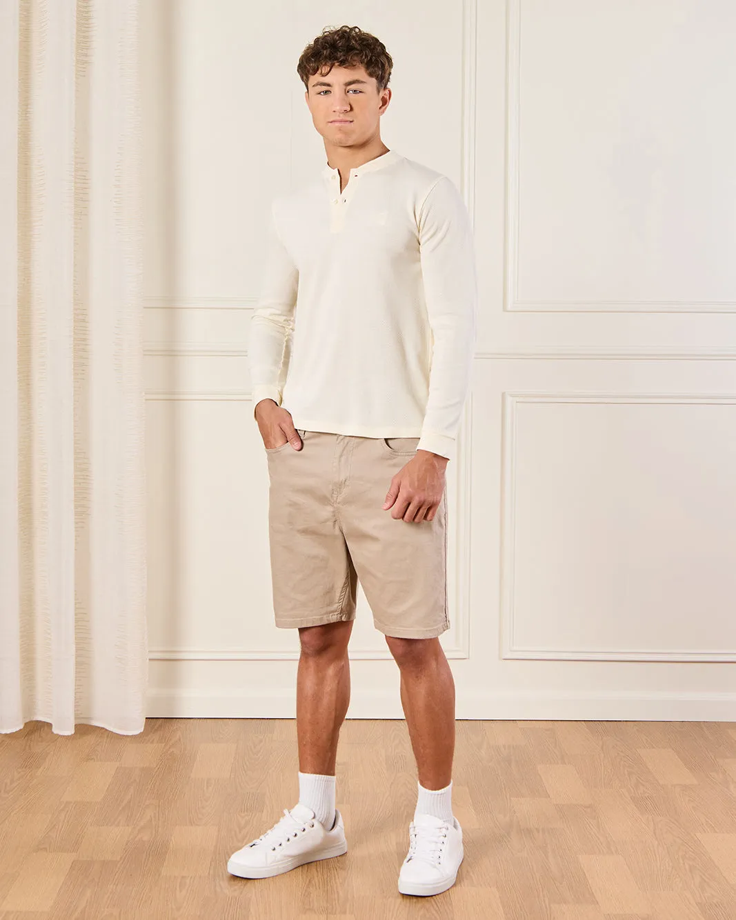 Senior Boys Ivory Long Sleeve Henley T-Shirt sold by Redtag product image thumbnail 2