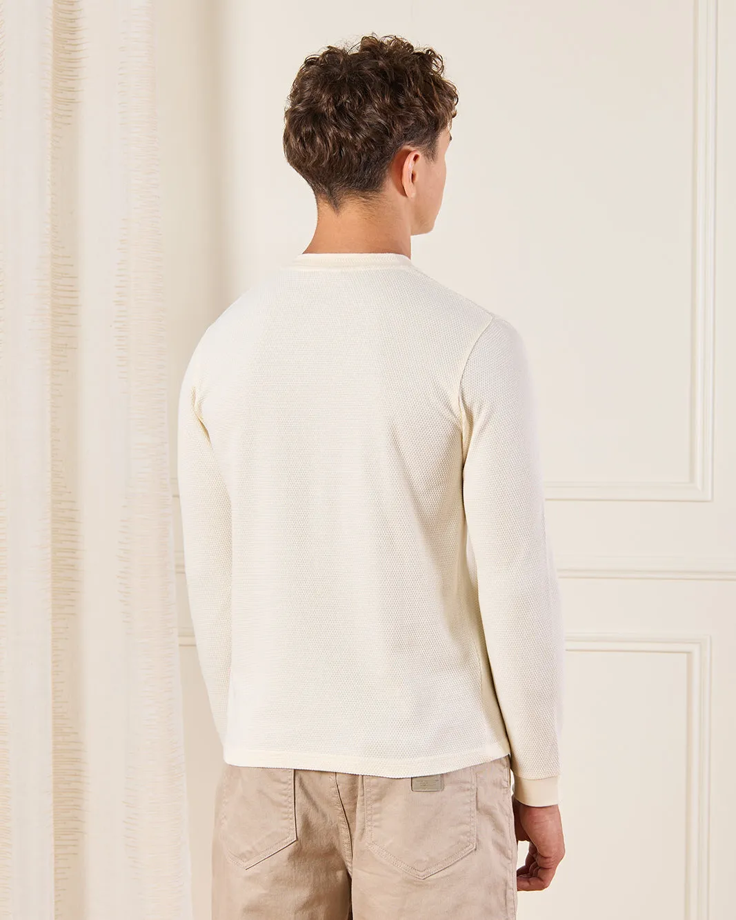 Senior Boys Ivory Long Sleeve Henley T-Shirt sold by Redtag product image thumbnail 3