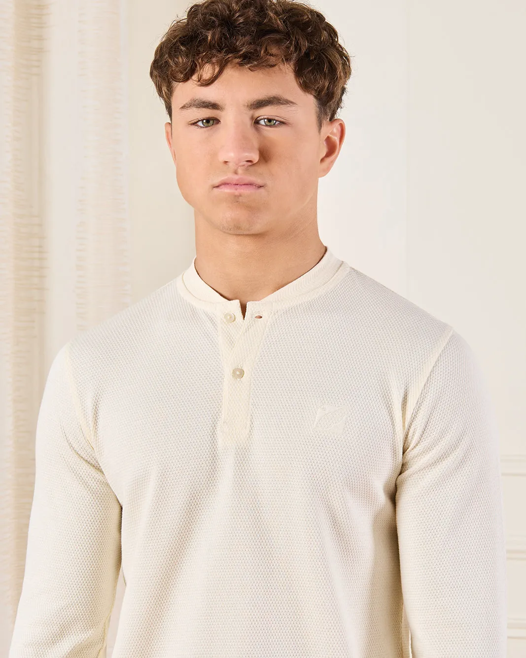 Senior Boys Ivory Long Sleeve Henley T-Shirt sold by Redtag product image thumbnail 4