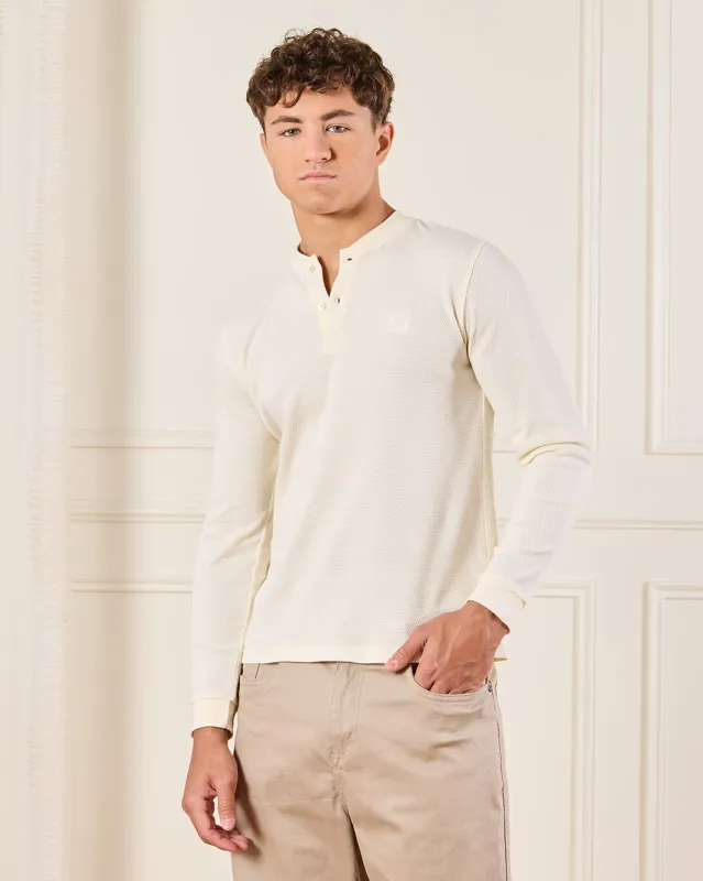Senior Boys Ivory Long Sleeve Henley T-Shirt sold by Redtag