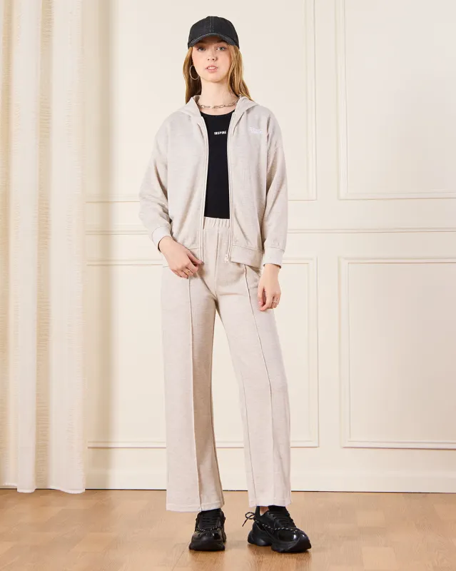 Senior Girls Beige Hooded Zipper Jog Set (2 Piece) sold by Redtag