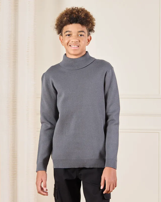 Senior Boys Grey High Neck Pullover sold by Redtag